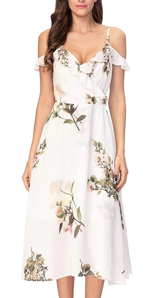 Noctflos White Floral Print Flowy Dress Size M